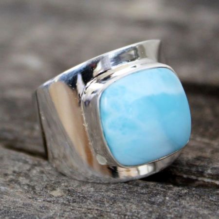 Handmade Silver Plated Brass Ring with Larimar Gemstone for Men and Women